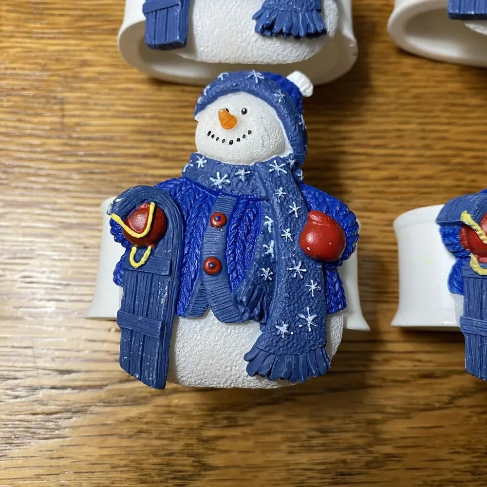 Lot of 11 Snowman Holiday Christmas Napkin Rings Blue/White Polymer?/Plasitc
